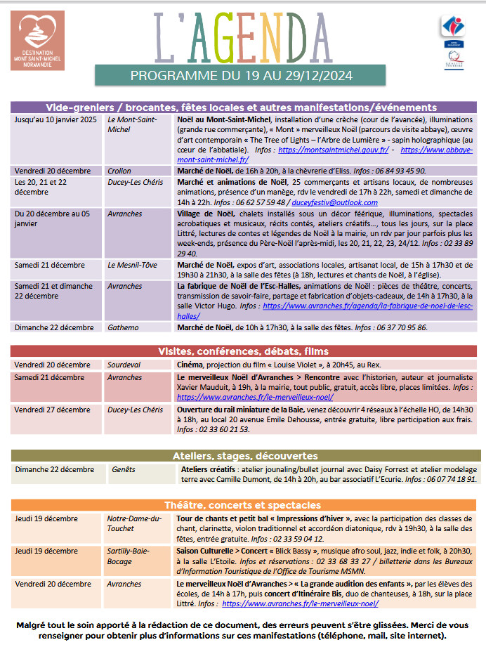 Mont Saint Michel - Normandie - Evénements du 19 au 29 décembre
