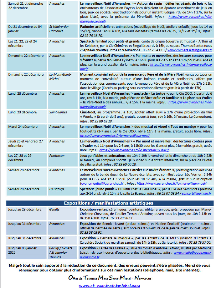 Mont Saint Michel - Normandie - Evénements du 19 au 29 décembre