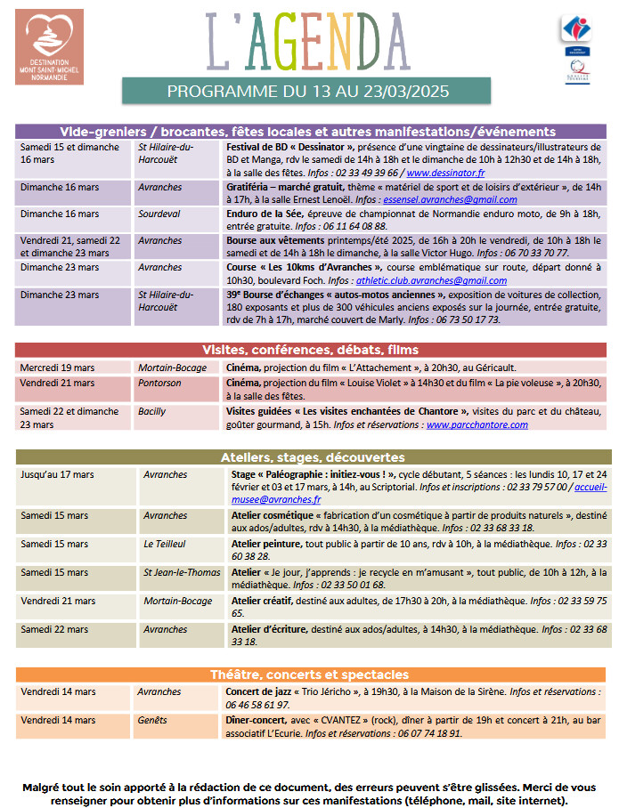 Mont Saint Michel - Normandie - Evénements du 13 au 23 mars
