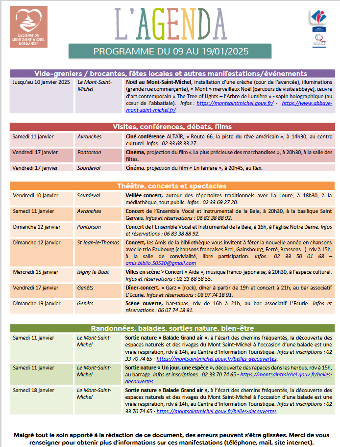Mont Saint Michel - Normandie - Evénements du 9 au 19 janvier